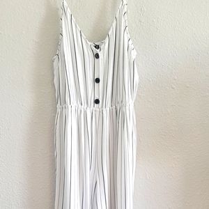 H&M, spaghetti-string, lightweight, white/navy pin-stripped, jumpsuit, size 8